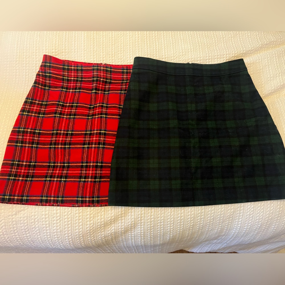Lot of Two NWT J Crew Wool Blend Tartan Plaid A-Line Mini Skirt Preppy Size 10
